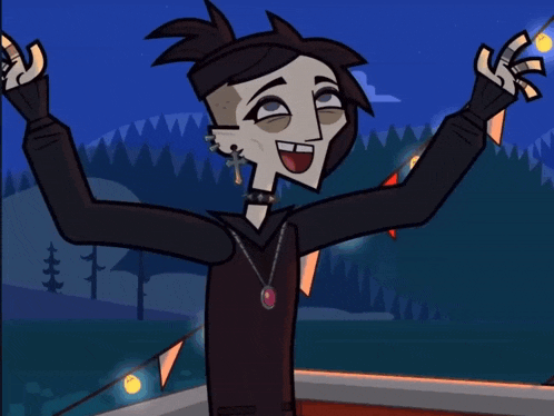 a cartoon character with his arms outstretched and a cross necklace
