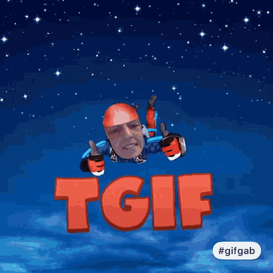 a man is flying through the air with the word tgif in red letters
