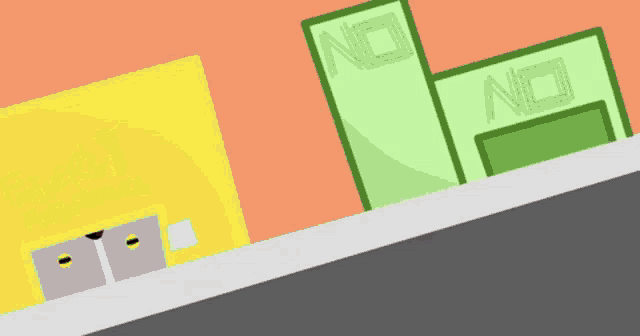 a cartoon of a man standing in front of a building that says no