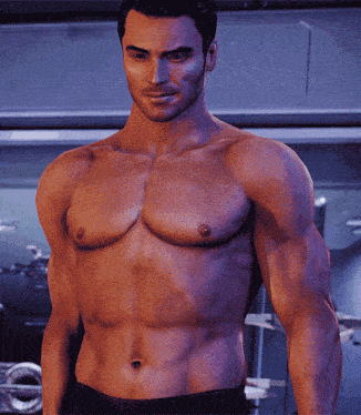 a shirtless man is standing in front of a sign that says nissan