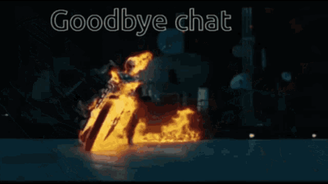 a picture of a fire with the words goodbye chat written on it