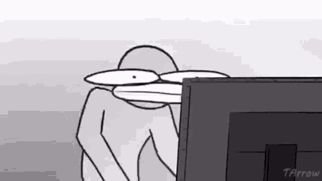a cartoon of a person looking at a computer screen .