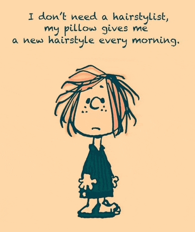 a cartoon of a girl with messy hair and the words " i don 't need a hairstylist "