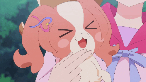 a girl is holding a small dog with a smiley face