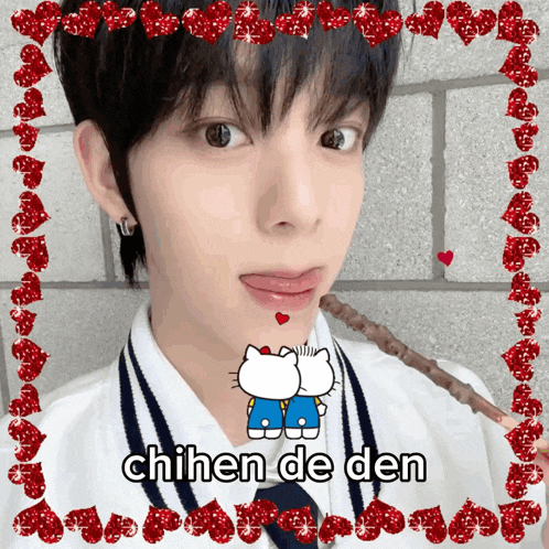 a picture of a person with a hello kitty on it and the words chihen de den