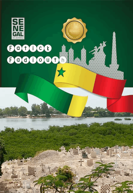 an advertisement for senegal featuring a cemetery and a flag