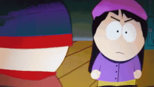 a cartoon character with a purple hat and a purple jacket
