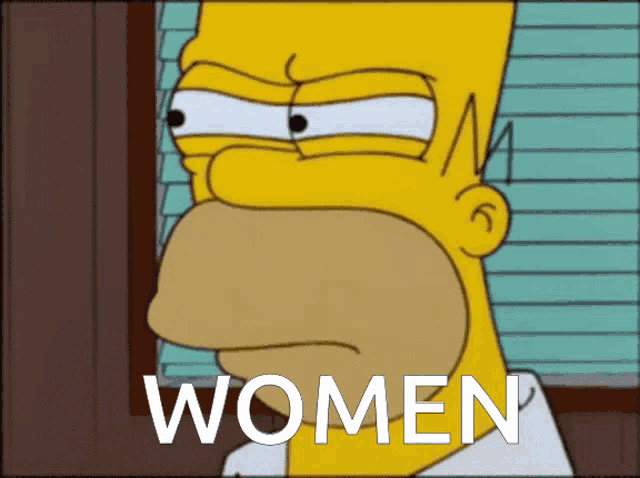 a cartoon of homer simpson with the word women written on the bottom