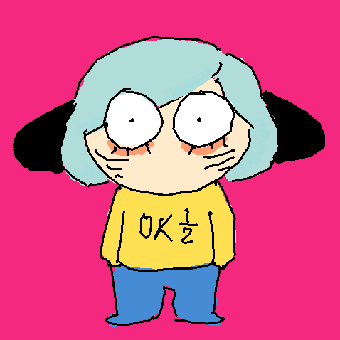 a cartoon character with a yellow shirt that says ok