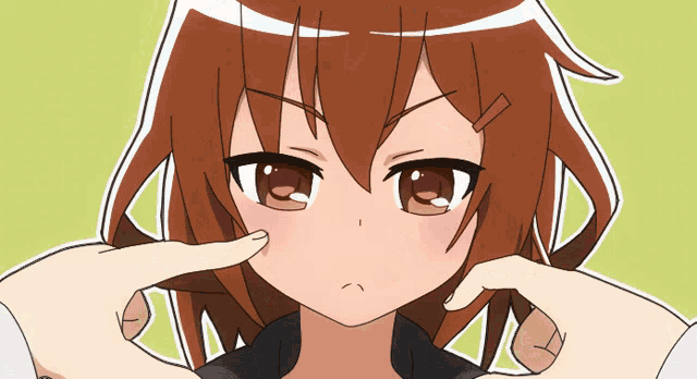a cartoon of a girl making a funny face with her hands