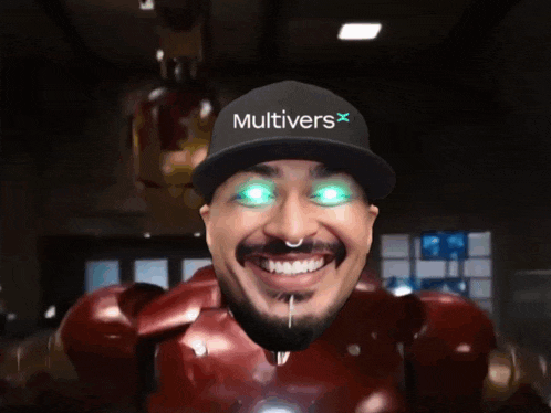 a man wearing a hat that says multivers x