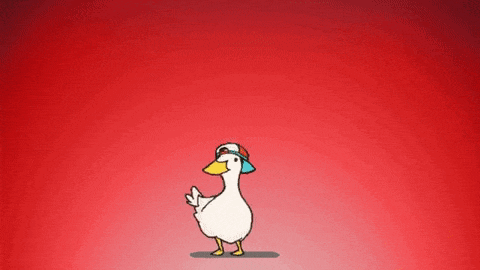 a cartoon duck wearing a hat and goggles is dancing .