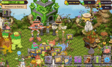 a screenshot of a video game with a green castle in the middle