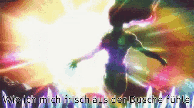 a silhouette of a person with the words " wie ich mich frisch aus der dusche fühle " below it