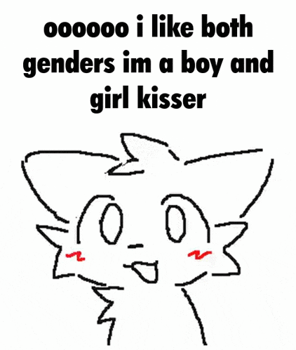 a drawing of a cat with the words `` i like both genders im a boy and girl kisser '' .
