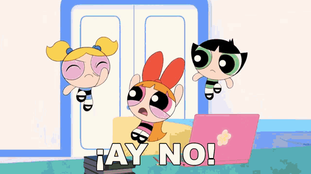 a cartoon of the powerpuff girls with the words es cierto