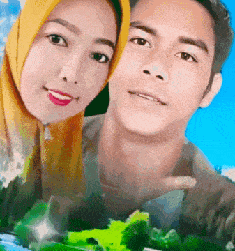 a man and a woman are posing for a picture with trees in the background