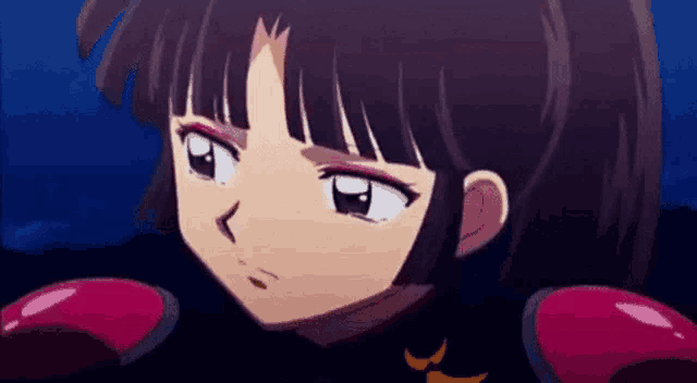 a close up of a cartoon girl with a sad look on her face