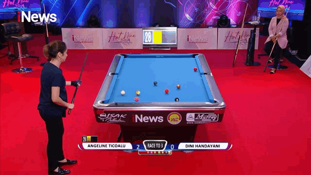 a pool table with the word news on the side
