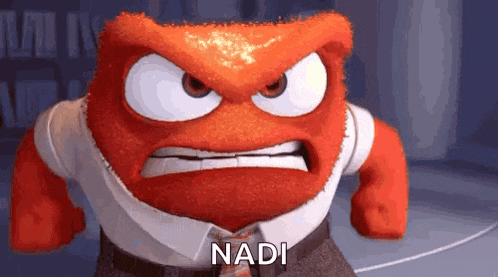 a cartoon character with an angry face and the word nadi written on it .