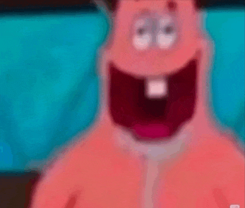 a close up of patrick star from spongebob squarepants with his mouth open and a big smile on his face .