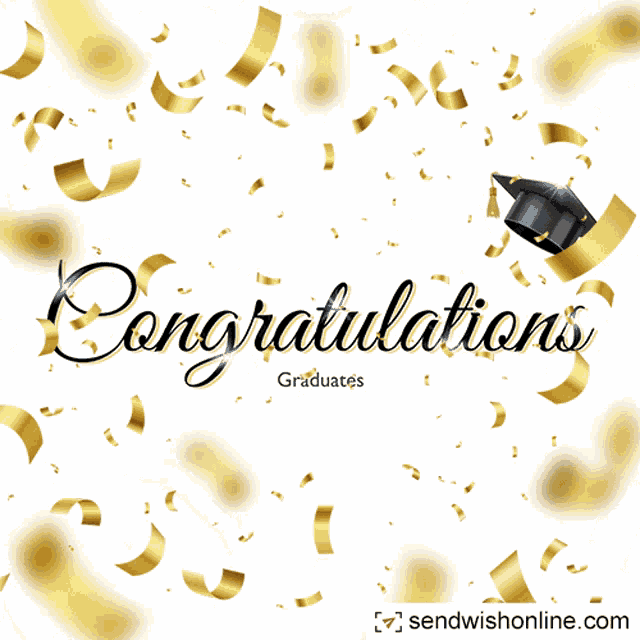 congratulations graduates with a graduation cap and confetti