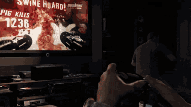 a person playing a video game that says pig kills 1237