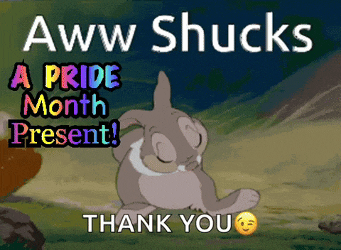 a picture of a bunny with the words " aww shucks a pride month present "