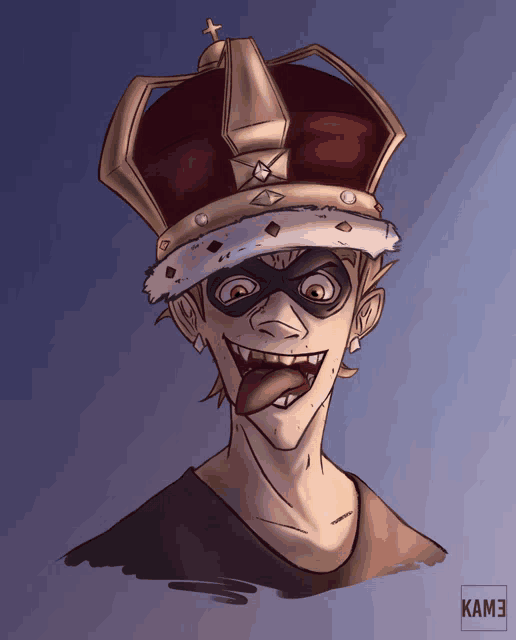 a drawing of a man wearing a crown with the letters kam3 on the bottom right