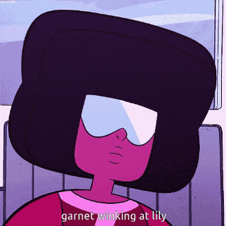 garnet winks at lily while wearing glasses and a purple hat