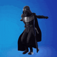 darth vader is standing in front of a blue background .