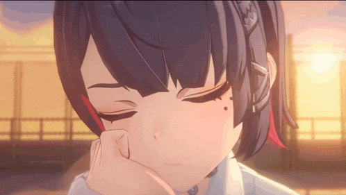 a close up of a anime character with her eyes closed