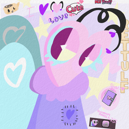 a drawing of a cartoon character with a speech bubble saying " cute "