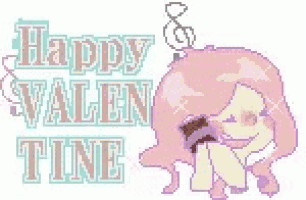 a pixel art of a girl with pink hair and the words `` happy valentine tine ''
