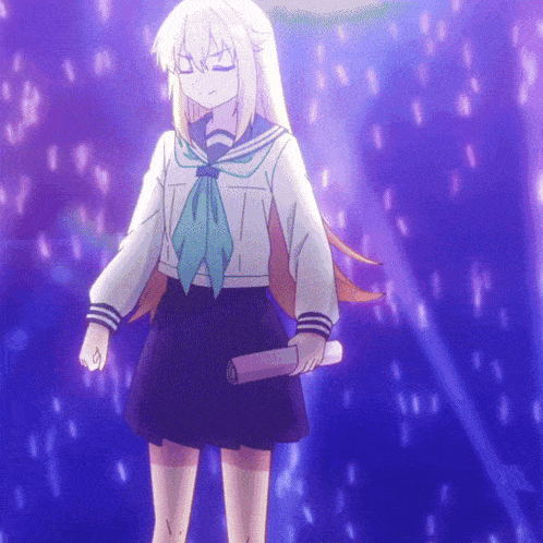 a girl in a sailor uniform is holding a scroll