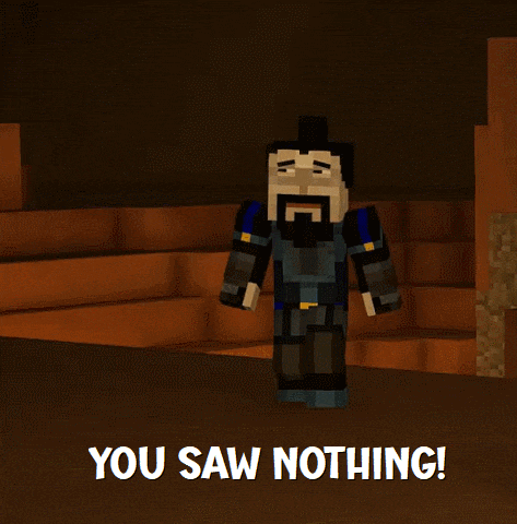 a minecraft character says you saw nothing in front of some stairs
