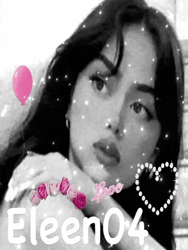 a black and white photo of a woman with the name eleen04 on the bottom