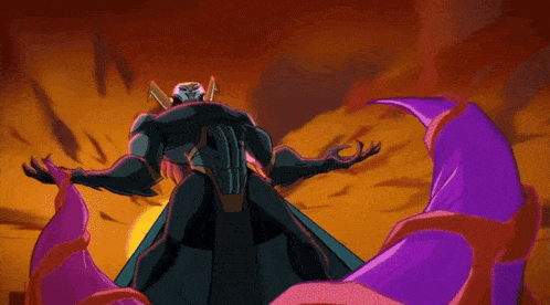 a cartoon drawing of a monster with purple wings