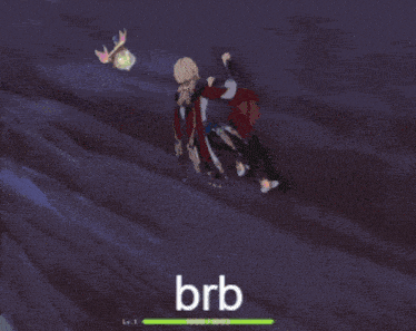 a video game character is flying through the air and the word brb is on the bottom right