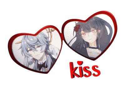 a couple of anime hearts with the word kiss on the bottom