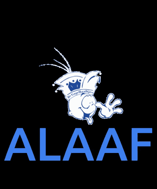 a logo for alaaf with a cartoon character on it