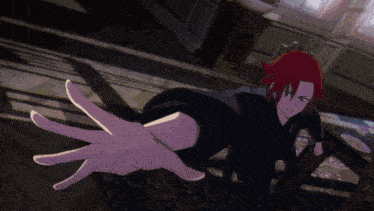 a cartoon character with red hair is reaching out towards the camera