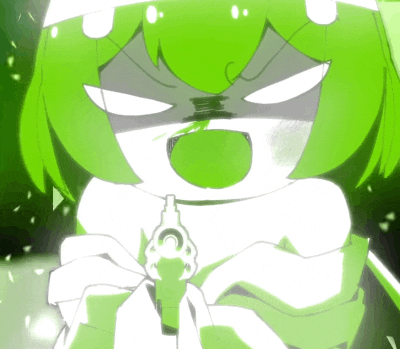 a green cartoon character is pointing a gun at something
