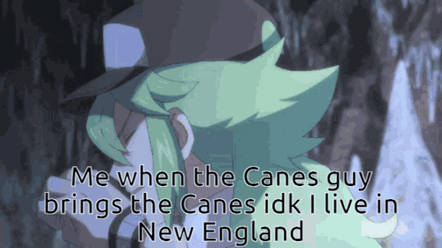 a picture of a man with green hair and the words me when the canes guy brings the canes