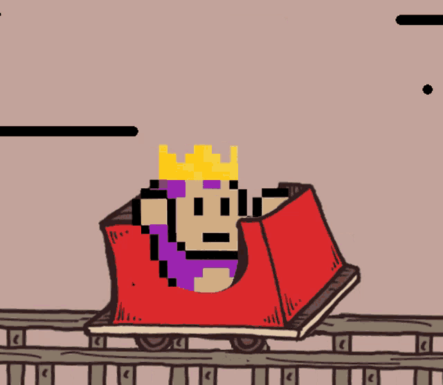 a pixel art drawing of a roller coaster with a king in it