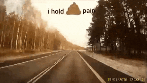 a picture of a road with the words " i hold pain " above it