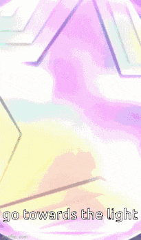 a pixel art of a purple background with the words `` go towards the light ''