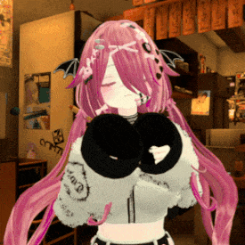 a girl with pink hair has a tattoo on her arm that says " i 'm sorry "