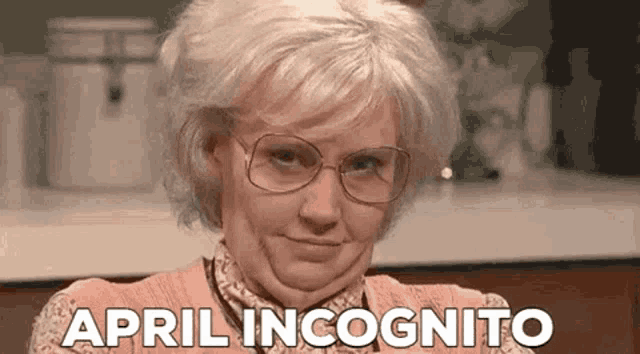 an older woman wearing glasses and a wig is making a funny face .