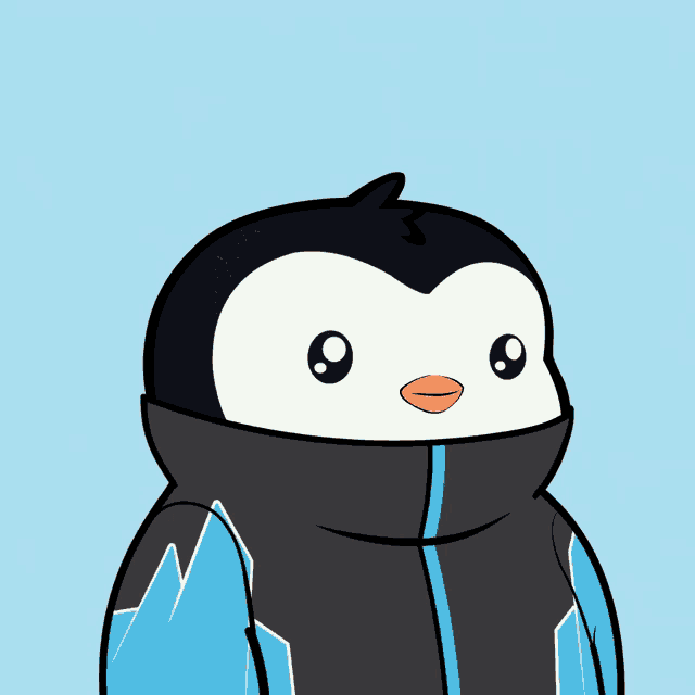 a cartoon penguin with hearts in his eyes